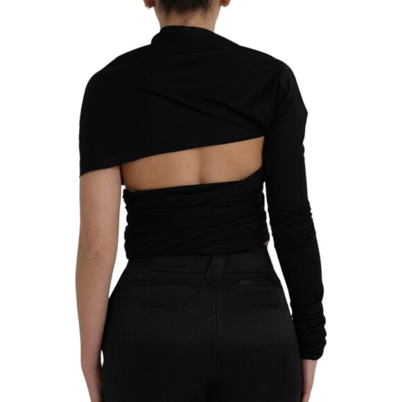 Dolce & Gabbana Black Wool Cutout Asymmetric Long Sleeve Top IT40 SM NWT - Picture 4 of 6